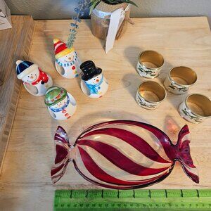 3 Items Christmas Holiday 2 sets of Napkin holders and 1 candy dish